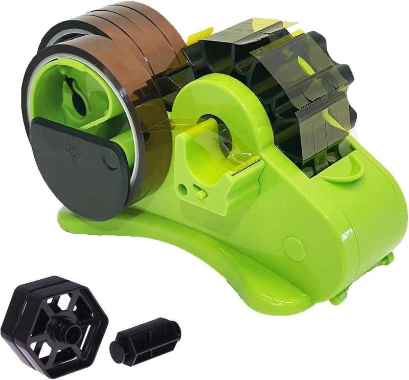 SHDSL Green Multi-Roll Heat Tape Dispenser Sublimation 1" and 3" Core Double Reel Cores Sublimation for Heat Transfer Tape, Semi-Automatic Tape Dispenser with Compartment Slots - Image 1